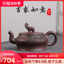 Tao Yuan Yixing Purple clay pot Famous handmade purple clay auspicious elephant Ruyi pot Tea set Tea pot Household set