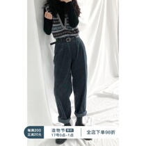 Fine points independent and cool 2020 autumn and winter new retro high waist casual straight downlight core velvet wide leg trousers children