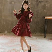 Girl dress foreign style middle child autumn dress 2021 new vintage lace cake skirt Korean version children princess dress