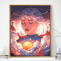 diy digital oil painting hand-painted color painting Girl illustration decompression filling hanging painting living room bedroom decoration painting