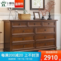 American full solid wood nine-drawer cabinet Log bedroom locker storage cabinet Chest of drawers Advanced gray wall side cabinet furniture