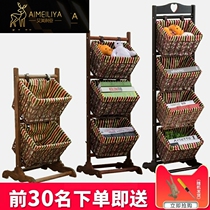 Floor rack pastoral newspaper rack magazine sundries fabric snacks storage rack rattan hanging basket rack book and newspaper rack