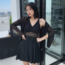 South Korean ins big code dresses one-piece swimsuit woman two sets of fat mm200 catty and slim sunscreen conservative swimsuit