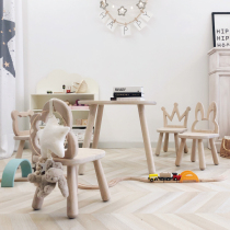 ins Nursery Styling Stool Little Rabbit Solid Wood Stool Home Kids Table Chair Cover Cartoon Baby Dwarf Stool White Wax Wood