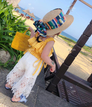 NANI WLQ children embroidered lace pants wide leg pants summer anti mosquito pants fashionable Joker trousers hoisting suit