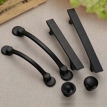 Hole distance 96128m m American pure black cupboard door handle modern minimalist wardrobe handle round single-hole handle