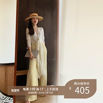 lowey Seiko full lining pastel color Korean imported drop twill poly wide leg trousers