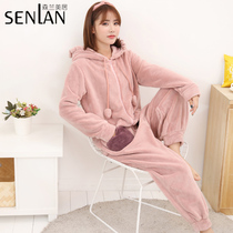 Flannel conjoined pajamas womens autumn and winter thickened warmth sweet and lovely students cartoon velvet home clothing women