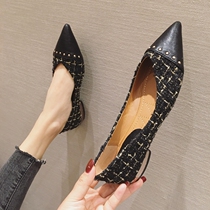 Hong Kong Tidal Wave Women Shoes 2021 Spring Fashion 100 Hitch New Plaid Flat-bottomed Ladyshoe Shallow tip low heel single shoe
