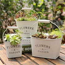 Retro iron fleshy flowerpot flower bucket iron bucket creative decorative plant dried flower bucket pastoral zakka wrought iron flower