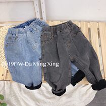 Children plus velvet jeans for boys and girls thick loose Haren pants Autumn Daddy pants 2021 New Baby trousers