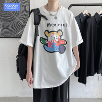 Colorful Bear Short Sleeve T-shirt Mens Tide Brand Summer Loose Round Neck Half Sleeve T-shirt 2021 New Joker Top