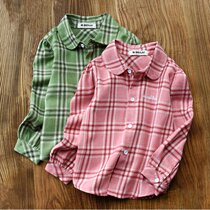 (Broken Yard clear cabin) girl shirt Korean version children foreign air lining womens big child trendy plaid blouse spring clothing