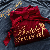 Japanese gold velvet womens red pyjamas sleeping robe bridal gowns for the autumn and winter wedding custom bridesmaid group morning robe ladies wedding