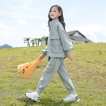 Girl autumn two-piece set 2021 New Foreign color color hooded spring and autumn children fashion set girl 12 years old