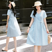 Pregnant woman Liandress Summer dress Han version Loose Without a Striped Fashion style Summer Thin pregnant woman Dress Summer Dress