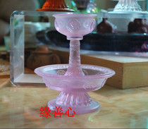 Special Tibetan Buddhist supplies exquisite workmanship eight auspicious glazed glass protective cup large plate 11cm pink