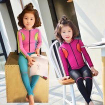  Korean version of the childrens professional swimsuit girl one-piece long-sleeved trousers sunscreen training beach big virgin girls wetsuit