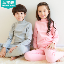 Autumn and Winter Childrens thermal underwear cotton padded high collar boys and girls cotton autumn clothes and autumn pants warm boys and girls pajamas