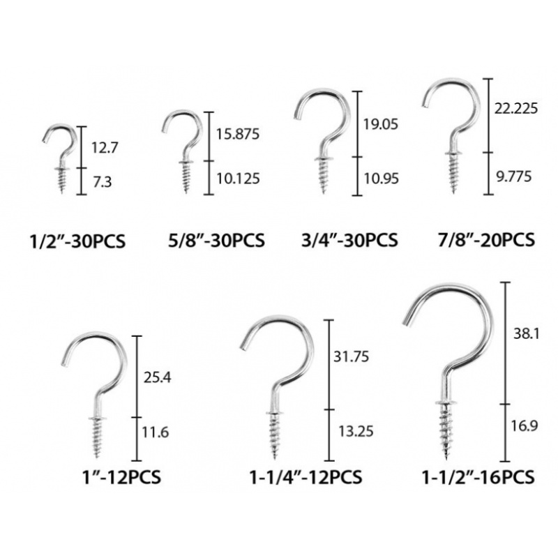 White Zinc Cup Hook Nickel plated Question Mark Hook Set Boxed 150pcs