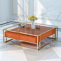 Postmodern light extravagant glass tea table square minimalist modern home living room tea table storage creative orange furniture