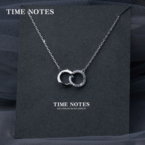 Silver necklace female 925 silver collarbone chain double circle simple silver jewelry Korean jewelry send girlfriend birthday gift Tanabata