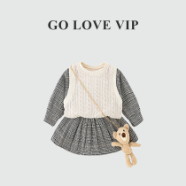 Japan Ulovazn Kids ~ Girls' Set Skirt Western Style Baby Knit Vest Skirt Children's Two-piece Set Fashion