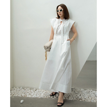 Z boss priest cold flat shoulder lace slim cotton dress sleeveless long X-shaped skirt