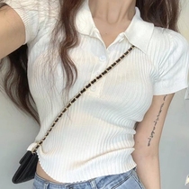 White knitted bottoming polo shirt short-sleeved womens summer 2021 new short t-shirt with tight top summer