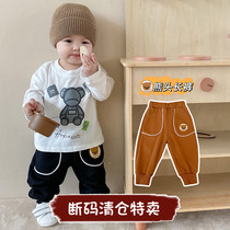 Childrens clothing childrens cartoon casual pants baby big pocket foot sports pants boys pants autumn wear out thin tide