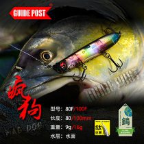 GUIDEPOST road sign Mad Dog 80F super far throw floating water pencil Luya bait tungsten steel cocked fish bait 9 grams