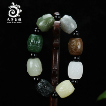 Tiantian jade carving Xinjiang Hetian Jade Bracelet Mens old pit jade Jade Jade Duobao colorful White Jade hand string