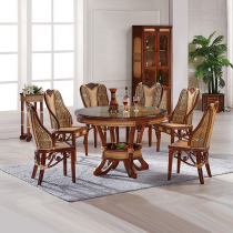 Real Vine dining table and chair combination round table six rattan dining table and chair 4 people rattan art real Vine Vine table table dining chair combination