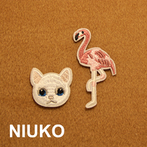 NIUKO embroidery painting patch cloth adhesive hot stamping cloth patch DIY Flamingo white cat head exquisite cloth sticker cloth label