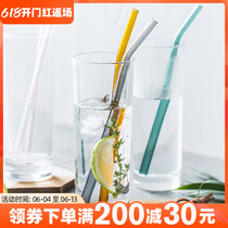 ins Nordic Wind Color Glass straw Transparent water glass Bent Straw Juice Drink Tube heat and creative stirring stick