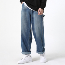 PIANNING Japanese heavy spring and autumn new straight loose jeans mens and womens American wide leg loose trousers