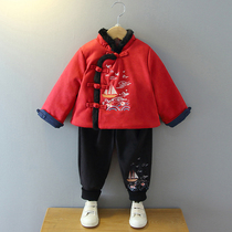 New Years clothing boys Hanfu one year old baby clothes Tang dress childrens New Year festive winter clothes Chinese style childrens clothing