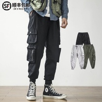 Tide brand overalls autumn and winter mens wild ins trend loose size Hong Kong wind tie pants small feet casual pants