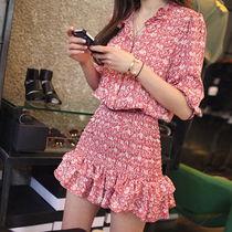 Counter 2021 summer fresh chiffon shirt floral dress slim slim ruffle ruffle skirt