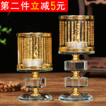 Single Great Compassion Spell Crystal Lotus ghee lamp holder Buddha front lamp Household Buddha lamp holder Candlestick ornament with wind shield