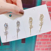 S925 Silver Needle New Flower micro-inlaid zircon earrings female temperament earrings petals earrings Super fairy rose earrings