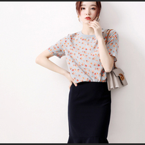 Japanese womens summer new comfortable breathable simulation silk pop color piggy print short sleeve Teet shirt