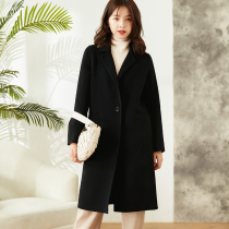 Double face cashmere big coat woman with long high-end fur coat autumn and winter commuter frock wool black career