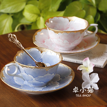 Japan Arita ware Wenshan Kiln hand-painted phnom penh powder blue purple peony coffee cup and saucer Japanese black tea cup and saucer gift box