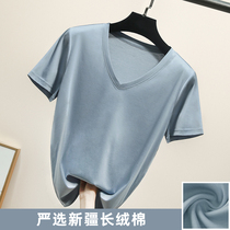 Xinjiang long-staple cotton double-sided mercerized cotton t-shirt womens short-sleeved V-neck base shirt 2021 new summer thin top