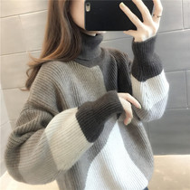 High collar thickened sweater 2020 New womens clothing Lazy Wind loose Han version Collared Winter Dress Foreign Air Warm Blouse