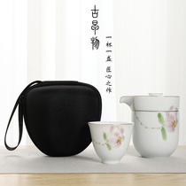 Hand-painted travel tea set fast guest Cup portable kung fu tea set white porcelain small can Tea Travel car Japanese tea set