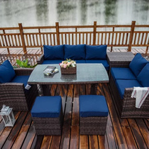 Outdoor rattan sofa corner L-shaped rattan sofa courtyard leisure balcony sofa combination canopy garden rattan sofa