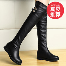 High cylinder boot female boots 2020 new autumn and winter plus suede flat bottom over knee long boot leather face 100 lap elastic long cylinder boot