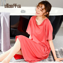 Nightdress womens cotton short sleeve long summer Lady simple casual thin home wear pajamas women Summer Cotton